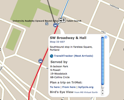 The trip information bubble from OpenLayers